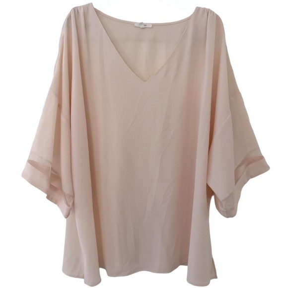 MAURICES • Women’s Plus Size Light Peach Orange V-Neck Short Sleeve Blouse Top - Picture 1 of 9